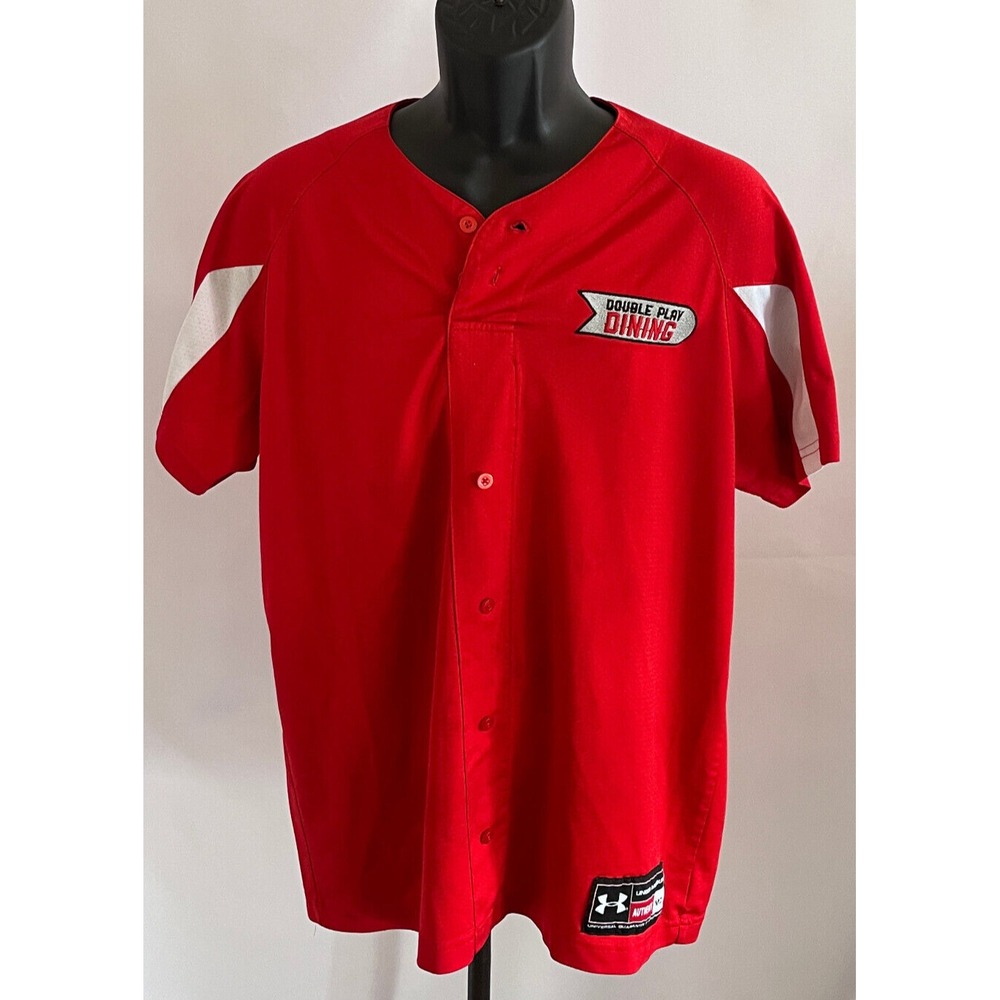 Mens Under Amour Authentic Red Double Play Dining Pullover Jersey Med